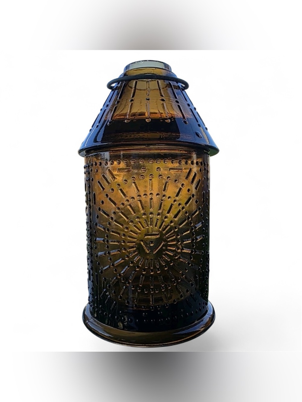 Viking Glass Paul Revere  glimmer fairy lamp Lantern brown 7" Tall vintage